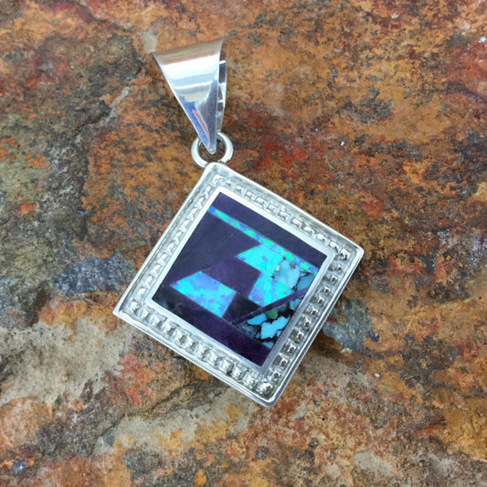 David Rosales Shalako Fancy Inlaid Sterling Silver Pendant