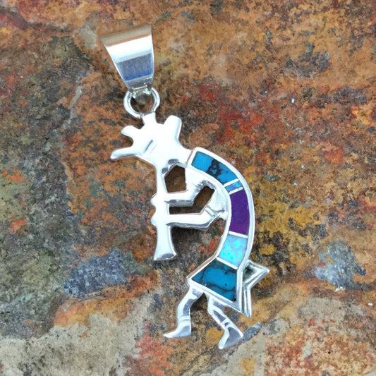 David Rosales Shalako Inlaid Sterling Silver Pendant Kokopelli
