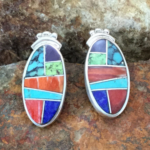 David Rosales Indian Summer Inlaid Sterling Silver Earrings Clip