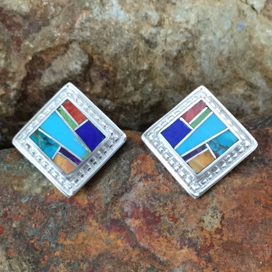 David Rosales Indian Summer Inlaid Sterling Silver Earrings