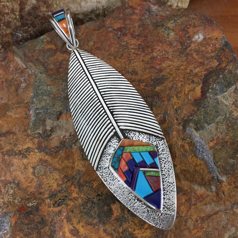 David Rosales Indian Summer Inlaid Sterling Silver Pendant Princess Feather