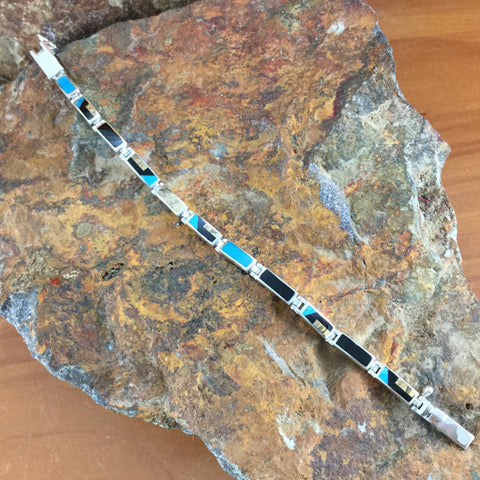 David Rosales Turquoise Creek Inlaid Sterling Silver Link Bracelet