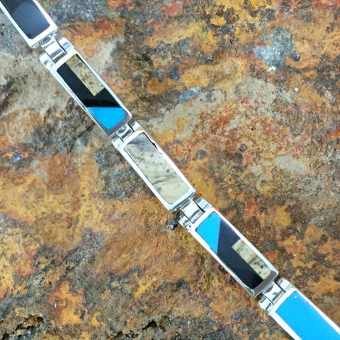 David Rosales Turquoise Creek Inlaid Sterling Silver Link Bracelet