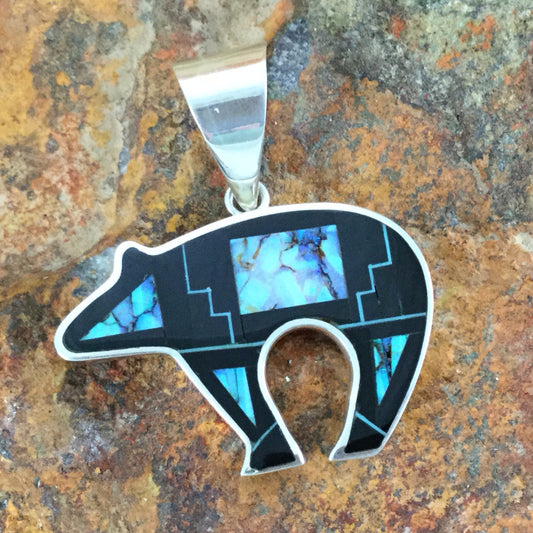 David Rosales Shadow Peak Inlaid Sterling Silver Pendant Bear