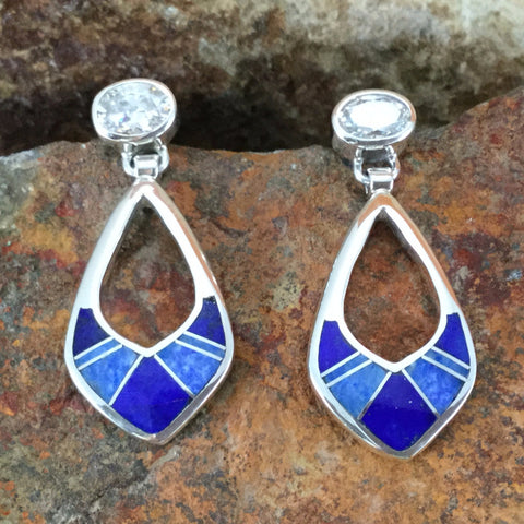 David Rosales Blue Water Inlaid Sterling Silver Earrings w/ CZ