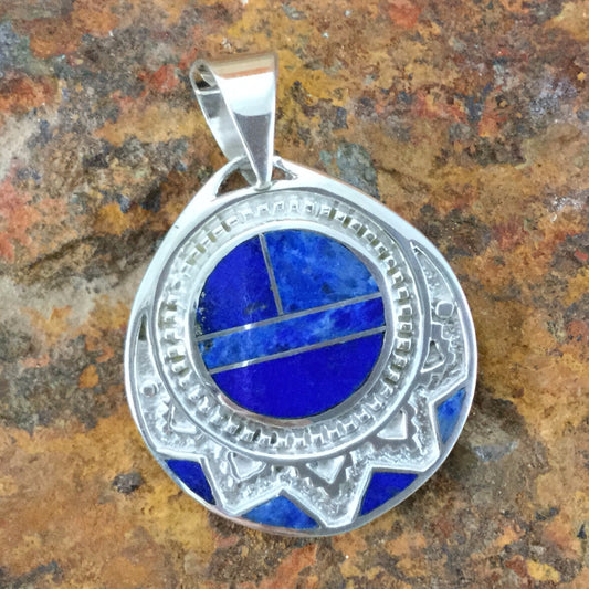 David Rosales Blue Water Inlaid Sterling Silver Pendant