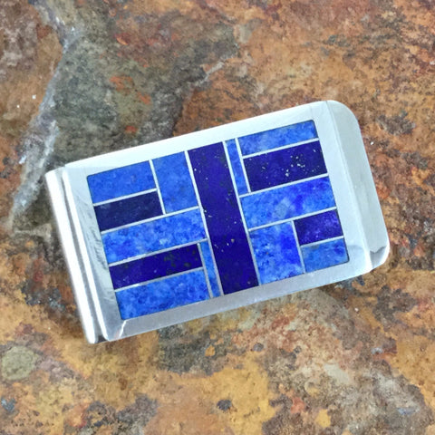 David Rosales Blue Water Inlaid Sterling Silver Money Clip
