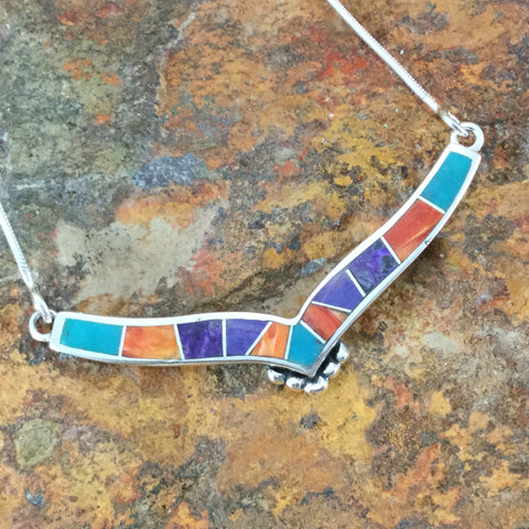 David Rosales Morenci Sunset Inlaid Sterling Silver Necklace