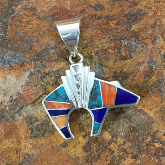 David Rosales Morenci Sunset Inlaid Sterling Silver Pendant Bear