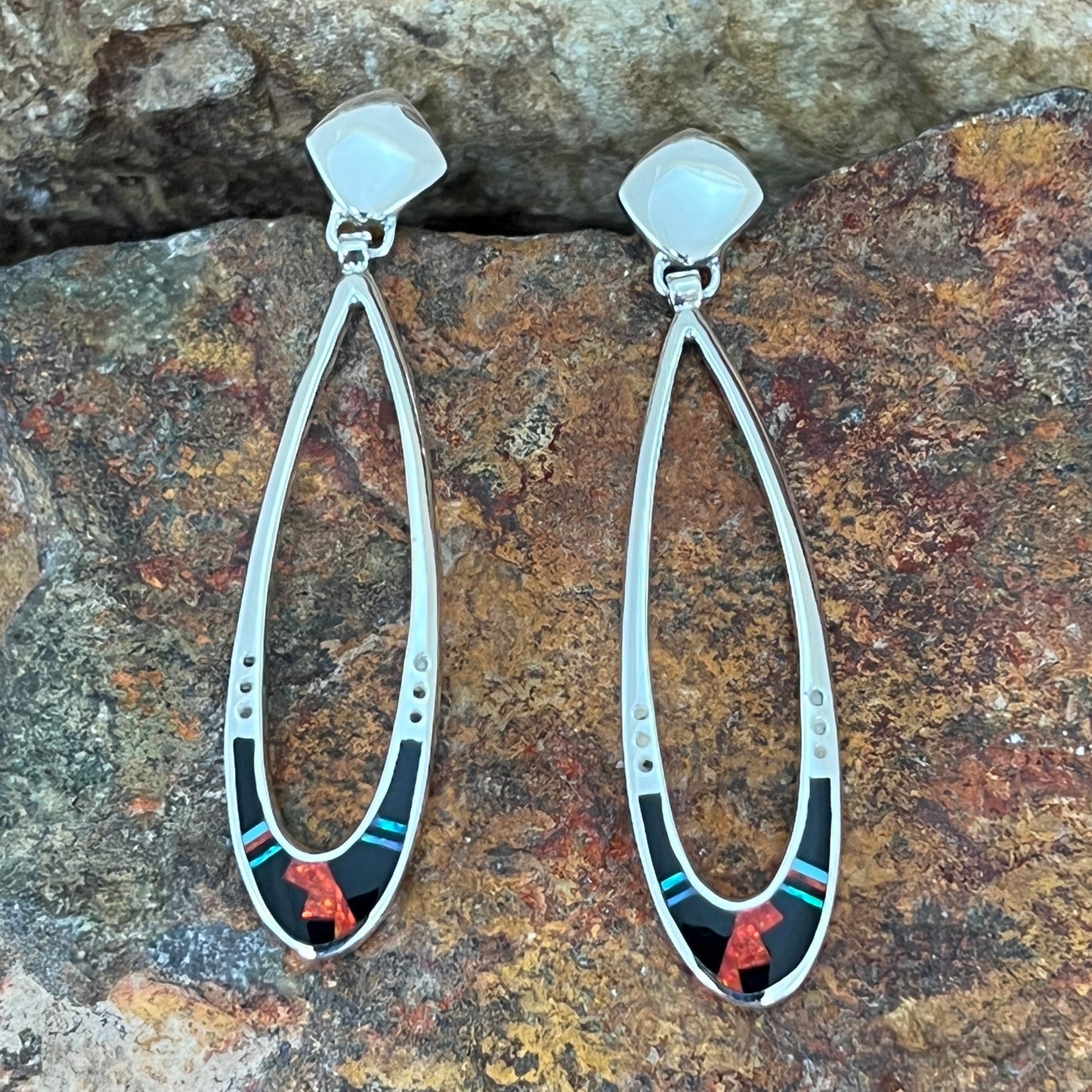 David Rosales Red Moon Fancy Inlaid Sterling Silver Earrings