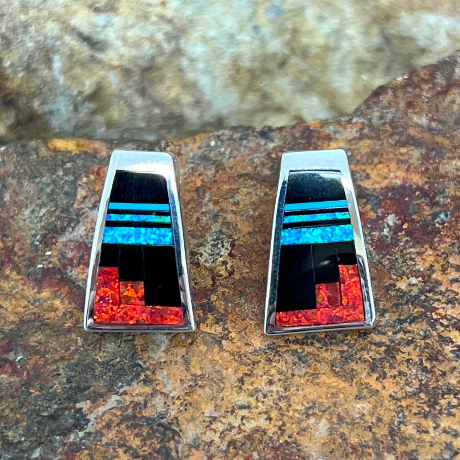 David Rosales Red Moon Fancy Inlaid Sterling Silver Earrings