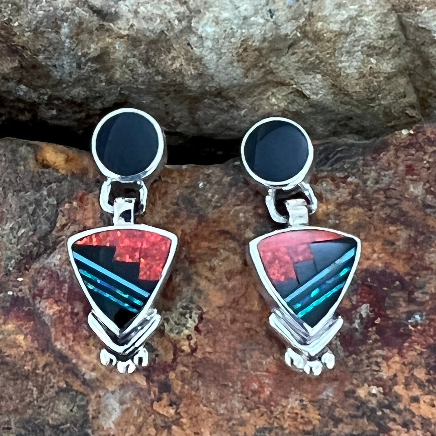 David Rosales Red Moon Fancy Inlaid Sterling Silver Earrings