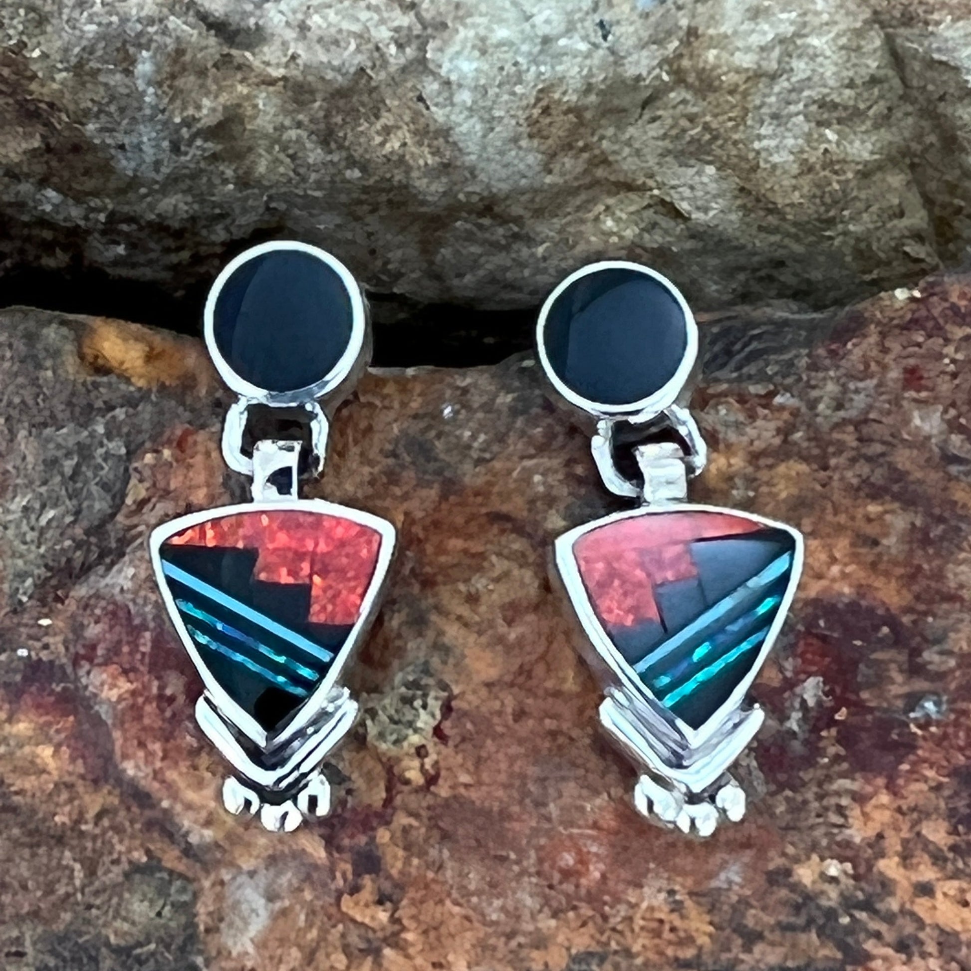 David Rosales Red Moon Fancy Inlaid Sterling Silver Earrings