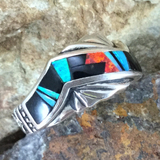 David Rosales Red Moon Inlaid Sterling Silver Ring