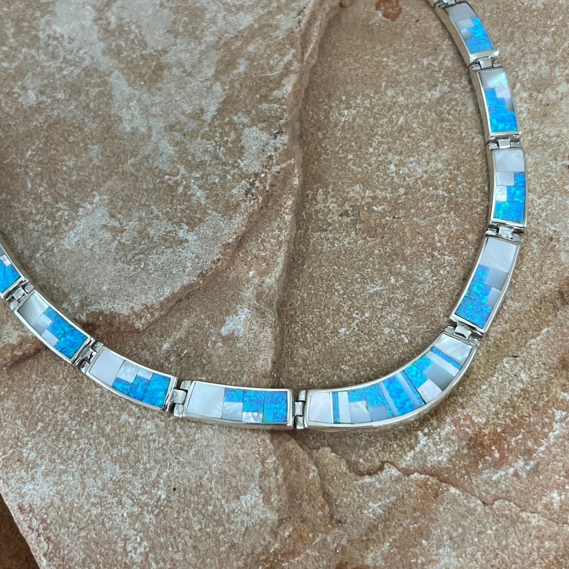 David Rosales Mystic Pearl Fancy Inlaid Sterling Silver Necklace