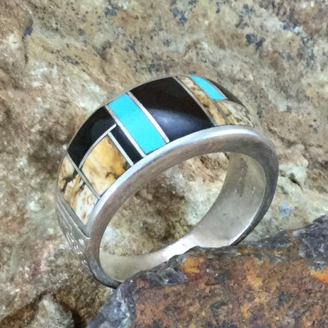 David Rosales Turquoise Creek Inlaid Sterling Silver Ring