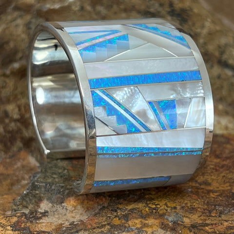 David Rosales Mystic Pearl Fancy Inlaid Sterling Silver Bracelet