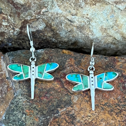 David Rosales Sonoran Gold Inlaid Sterling Silver Earrings Dragonfly