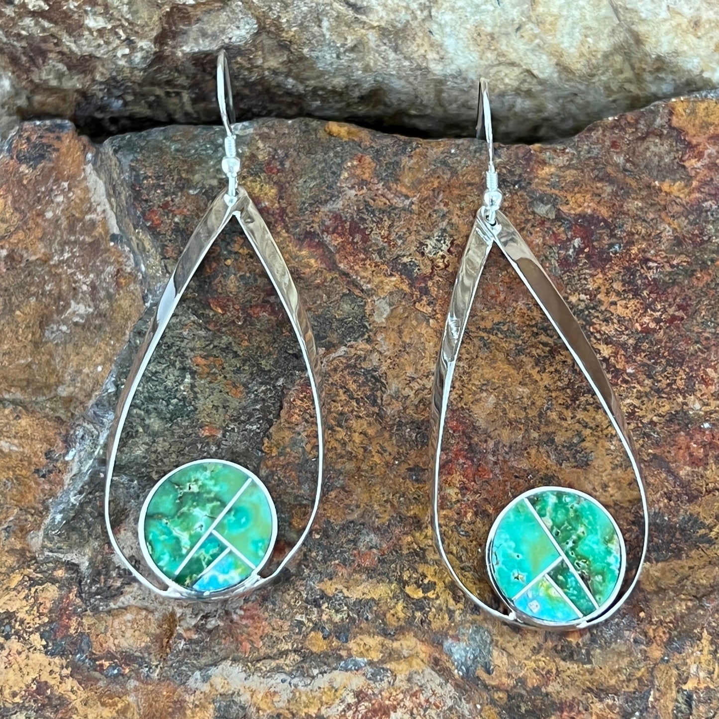 David Rosales Sonoran Gold Turquoise Inlaid Sterling Silver Earrings