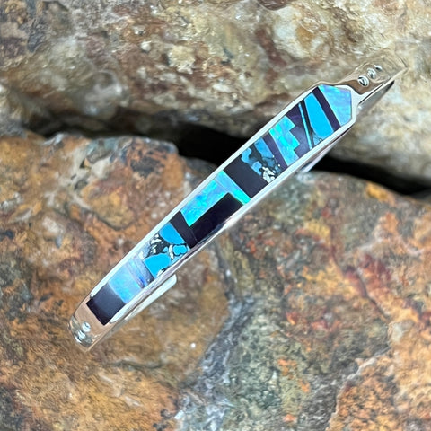 David Rosales Shalako Fancy Inlaid Sterling Silver Bracelet