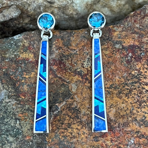 David Rosales Blue Sky Fancy Inlaid Sterling Silver Earrings w Blue Topaz