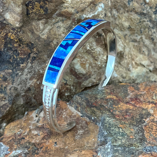 David Rosales Blue Sky Fancy Inlaid Sterling Silver Bracelet