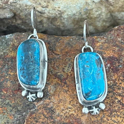 Ithica Peak Kingman Turquoise Sterling Silver Earrings by Mary Tso