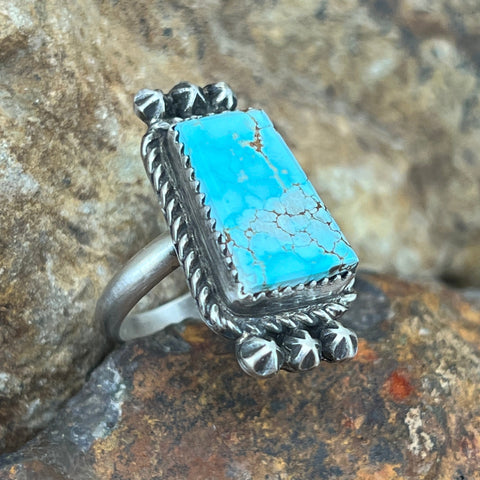 Dry Creek Turquoise Sterling Silver Ring by Mary Tso - Size 7 Adj