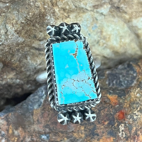 Dry Creek Turquoise Sterling Silver Ring by Mary Tso - Size 7 Adj