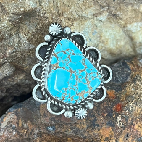 Dry Creek Turquoise Sterling Silver Ring by Mary Tso - Size 8.5 Adj
