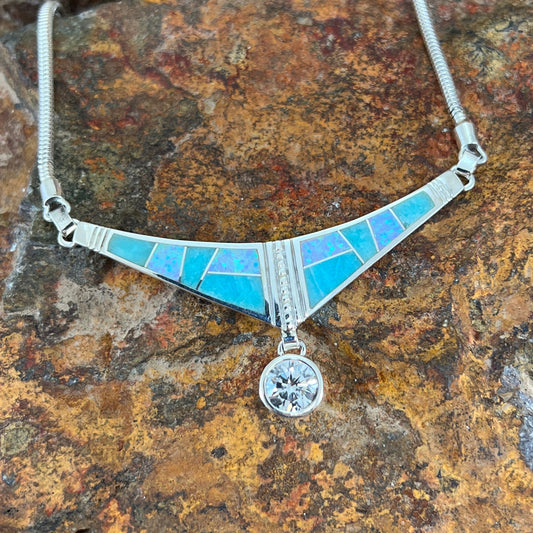 David Rosales Amazing Light Inlaid Sterling Silver Necklace w Cubic Zirconia