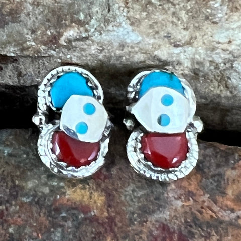 Joy Calavaza Kingman Turquoise & Coral Sterling Silver Earrings 'Effie'