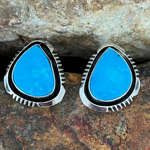 Kingman Turquoise Sterling Silver Earrings by Wil Denetdale