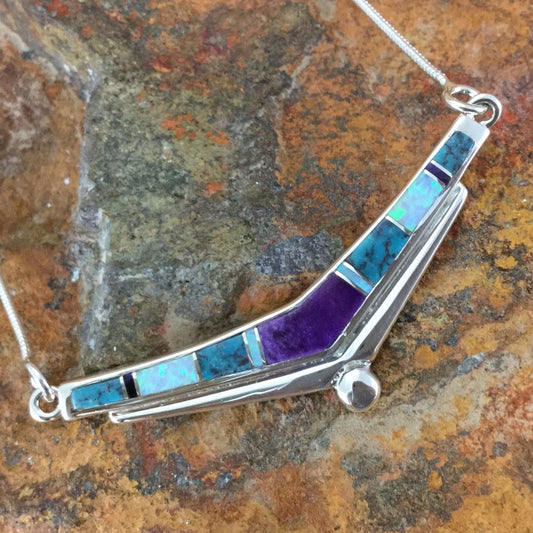 David Rosales Shalako Inlaid Sterling Silver Necklace
