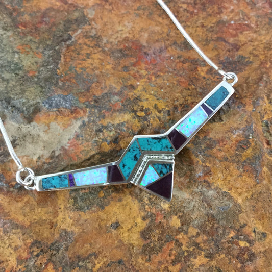 David Rosales Shalako Inlaid Sterling Silver Necklace