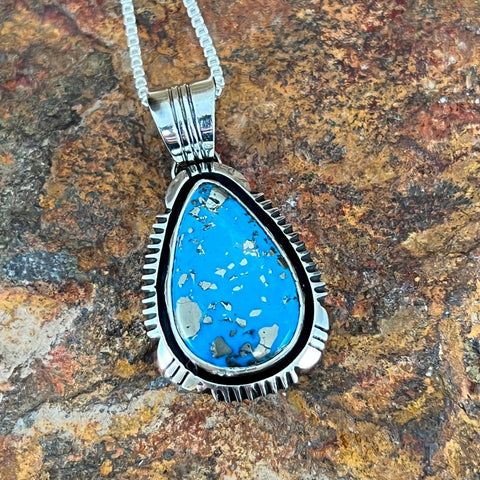 Ithica Peak Kingman Turquoise Sterling Silver Pendant by Wil Denetdale