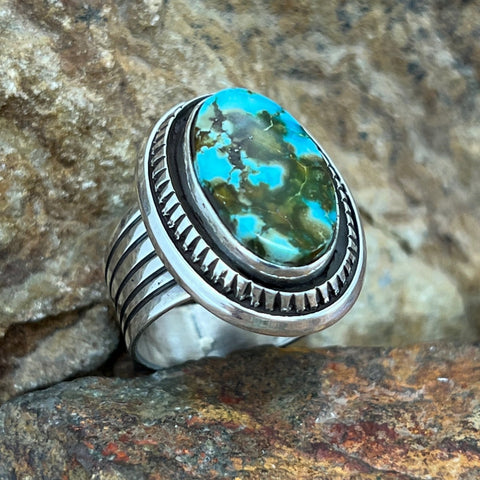 Sonoran Gold Turquoise Sterling Silver Ring by Leonard Nez Size 9.25