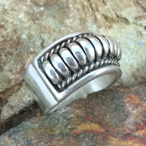 Traditional Sterling Silver Ring by Tom Charlie - Narrow