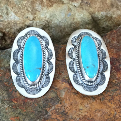 Kingman Turquoise Sterling Silver Earrings by G Wylle