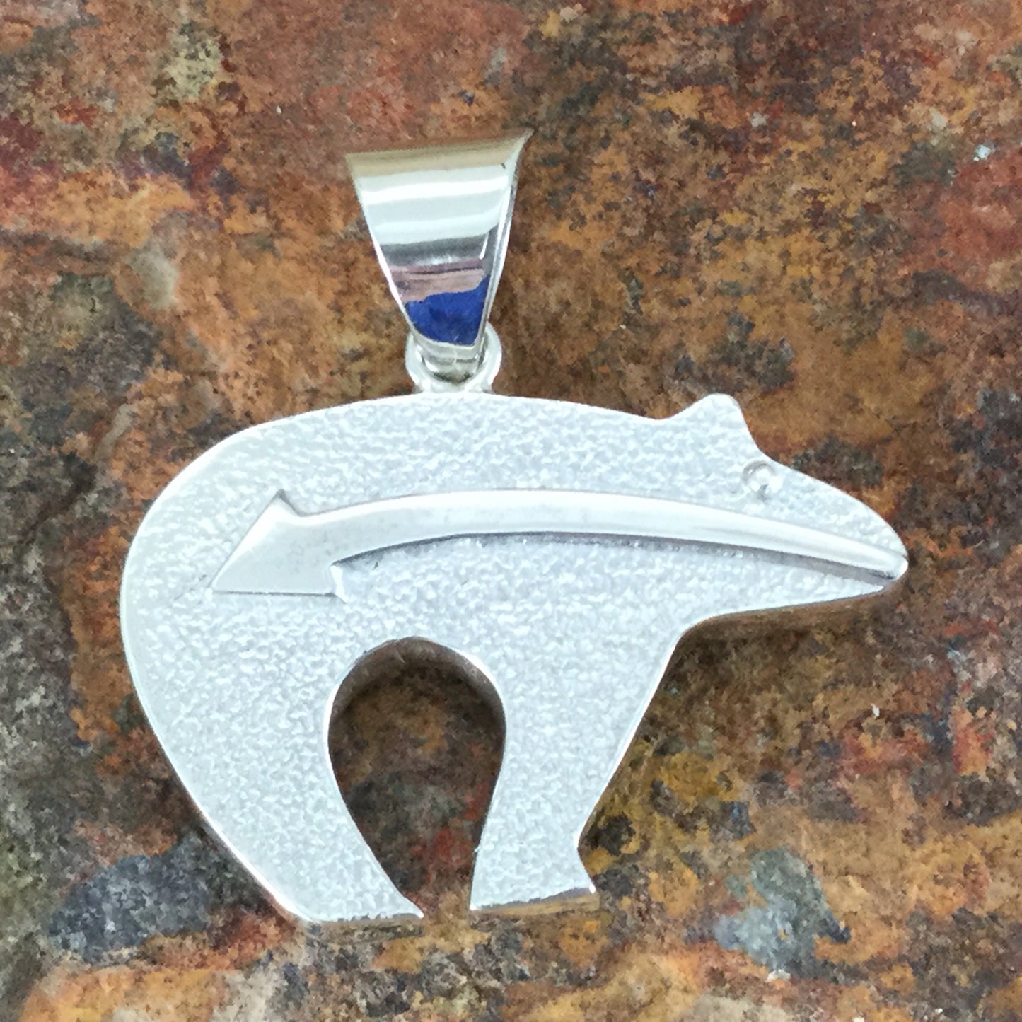 David Rosales Shalako Fancy Inlaid Sterling Silver Pendant Bear