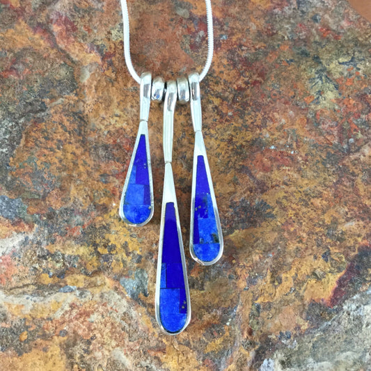 David Rosales Blue Water Fancy Inlaid Sterling Silver Necklace