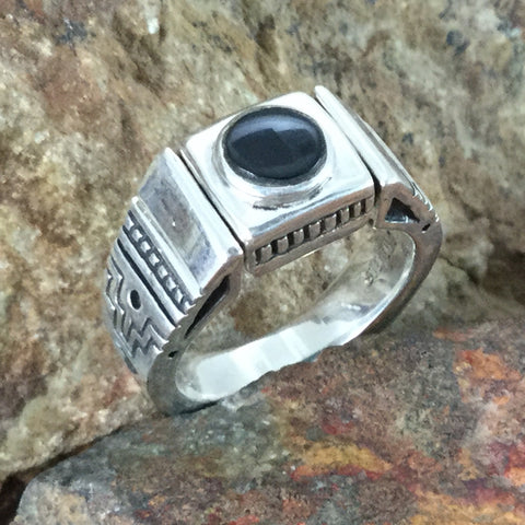 David Rosales Black Beauty Inlaid Sterling Silver Ring Reversible