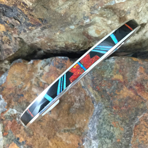 David Rosales Red Moon Inlaid Sterling Silver Bracelet