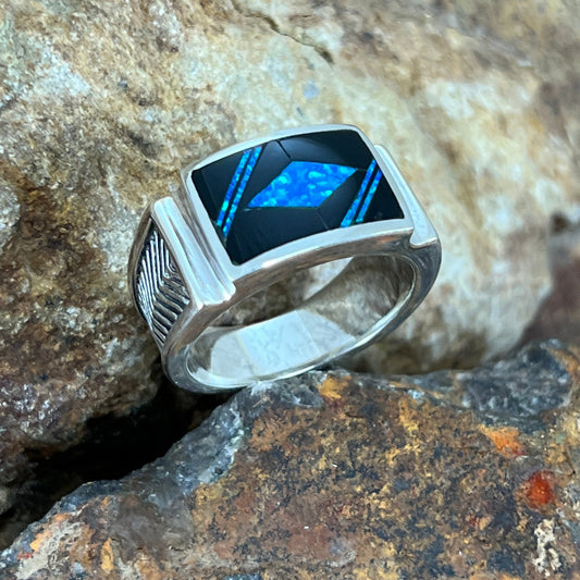 David Rosales Black Beauty Fancy Inlaid Sterling Silver Ring
