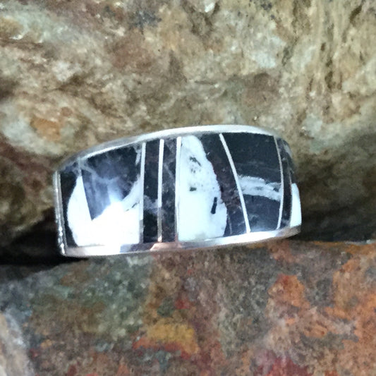 David Rosales White Buffalo Inlaid Sterling Silver Ring