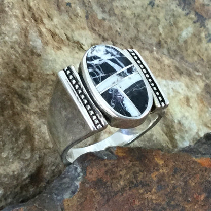 David Rosales White Buffalo Inlaid Sterling Silver Ring