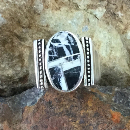 David Rosales White Buffalo Inlaid Sterling Silver Ring