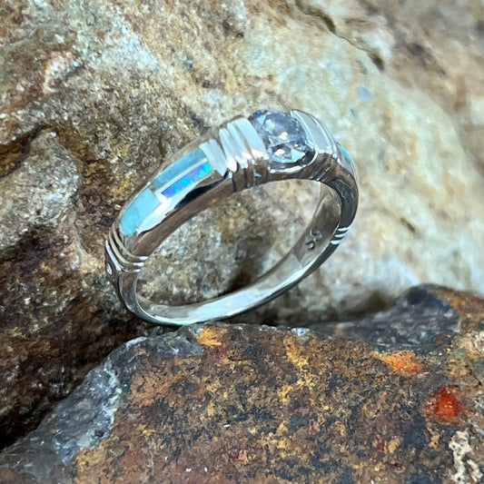 David Rosales Amazing Light Inlaid Sterling Silver Ring Cubic Zirconia