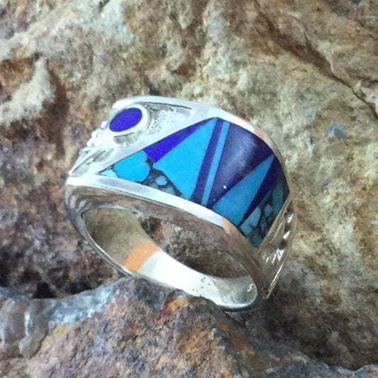 David Rosales Blue Mountain Inlaid Sterling Silver Ring