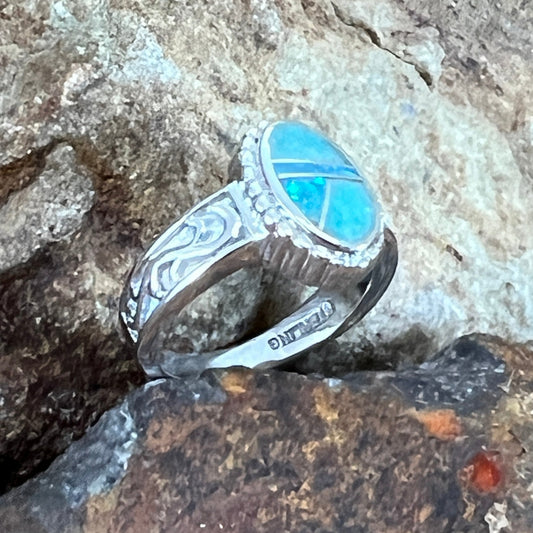 David Rosales Amazing Light Inlaid Sterling Silver Ring